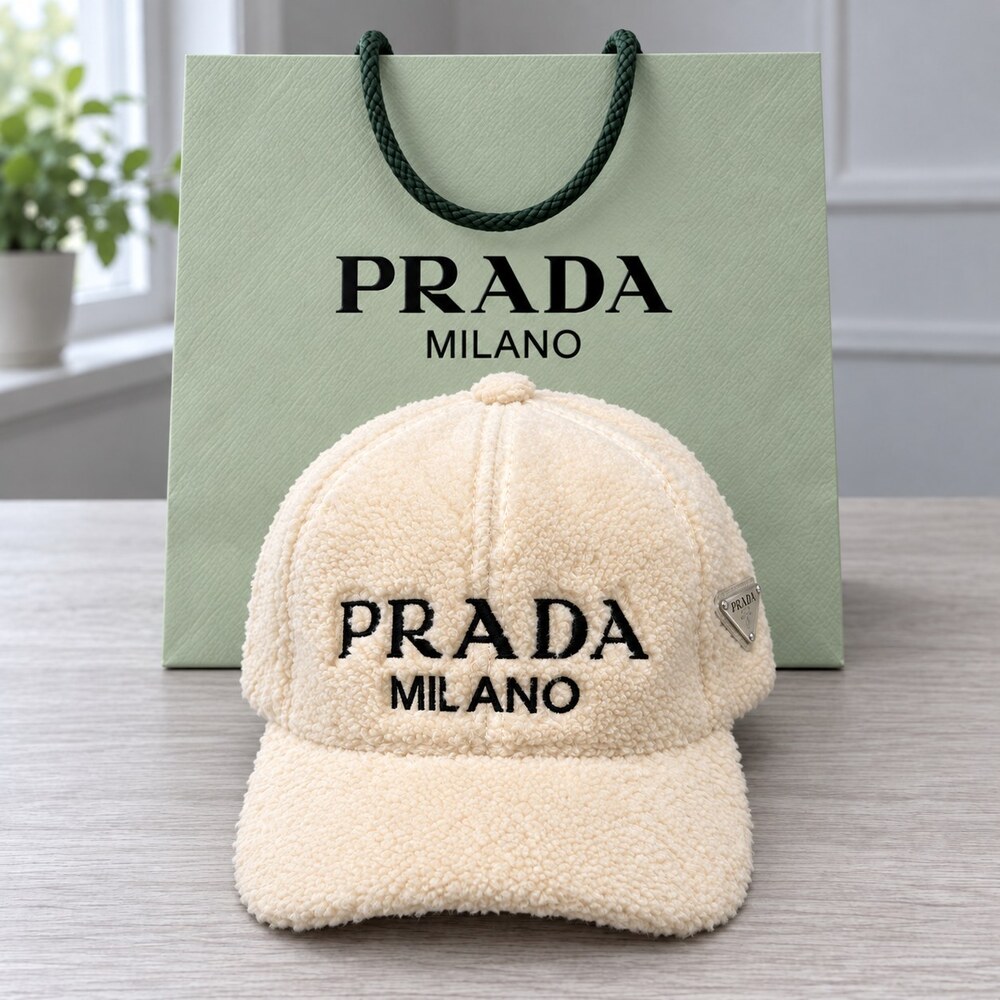Prada Ivory Textured Logo Baseball Cap